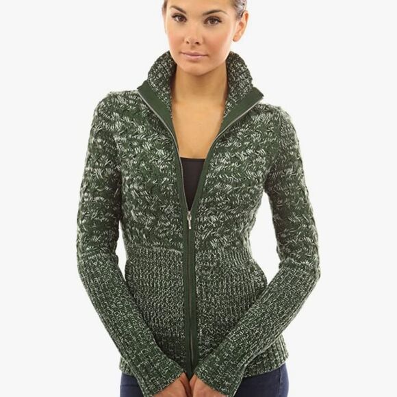🩵PattyBoutik Green Knit Zippered Mock Neck Sweater Large - Picture 1 of 14